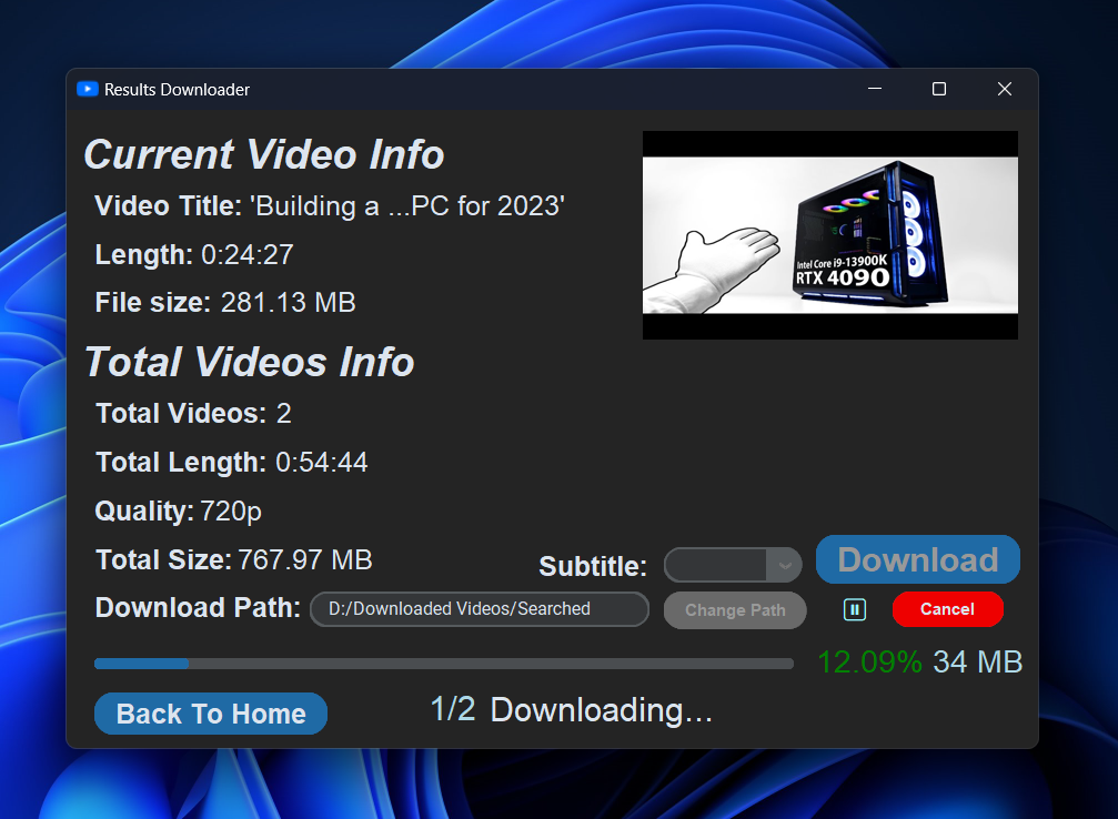 YouTube Downloader Download Progress