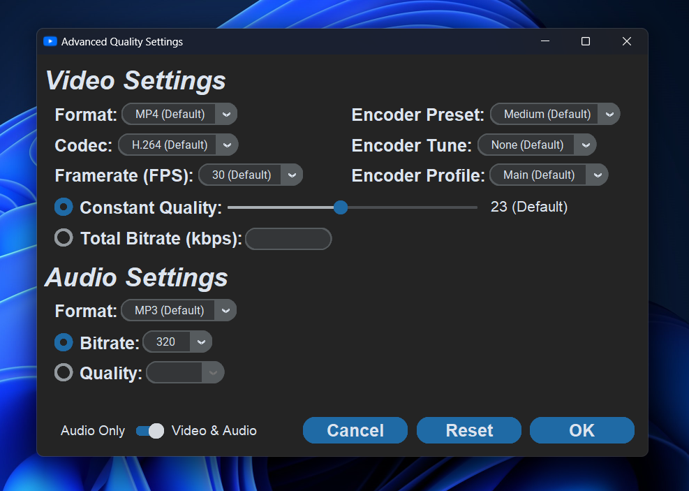 YouTube Downloader Settings Page